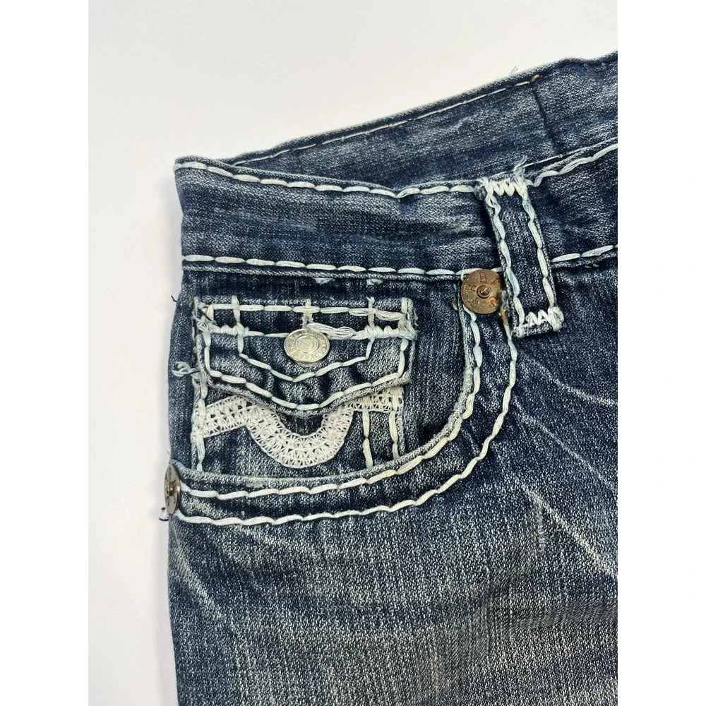 True Religion Jeans Mens 34x33 Dark Wash Denim Joey Super T Thick Stitching